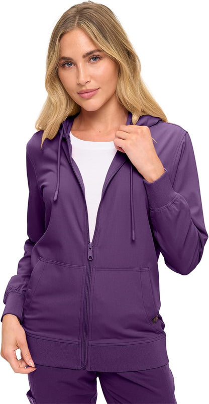 Monarch Uniforms Women's Scrub Jacket Hoodie – Lightweight Zip Up Nursing Jacket - Eggplant