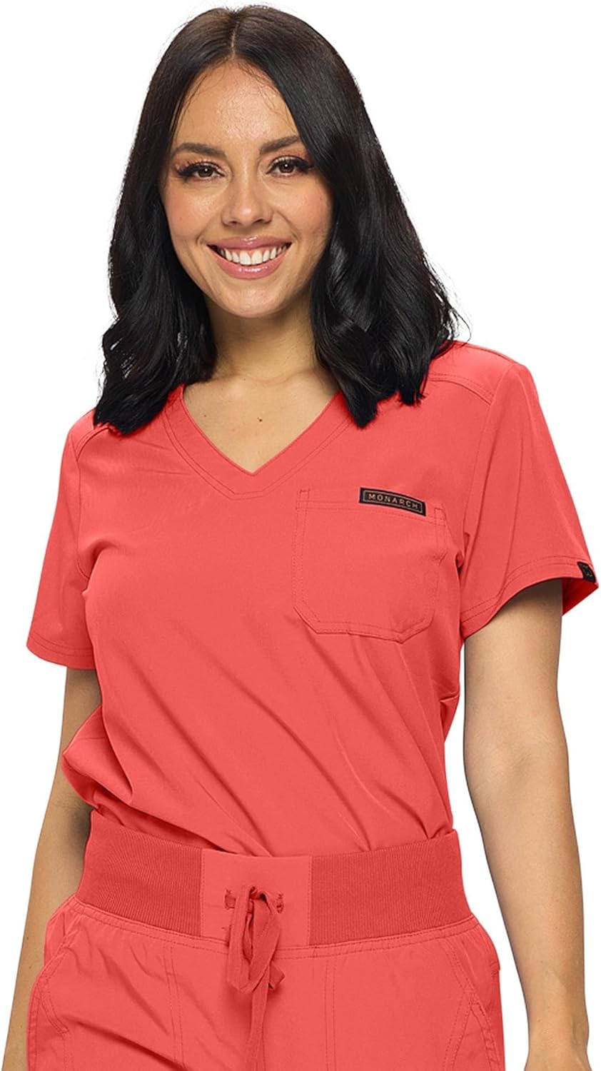 Monarch Uniforms Women's Scrub Top One Pocket Tuck-In Scrub Top - Coral