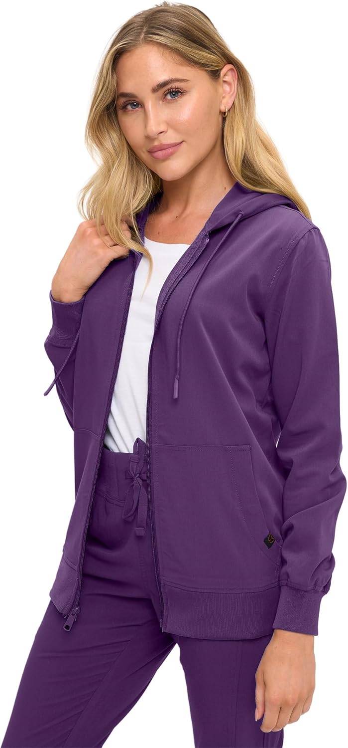 Monarch Uniforms Women's Scrub Jacket Hoodie – Lightweight Zip Up Nursing Jacket - Eggplant