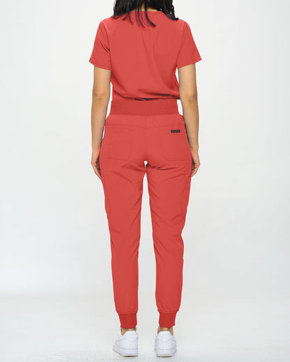 Monarch Uniforms Slim Fit Stretchy Scrubs Women's Jogger Scrub Set with Tuck-In Top - Coral