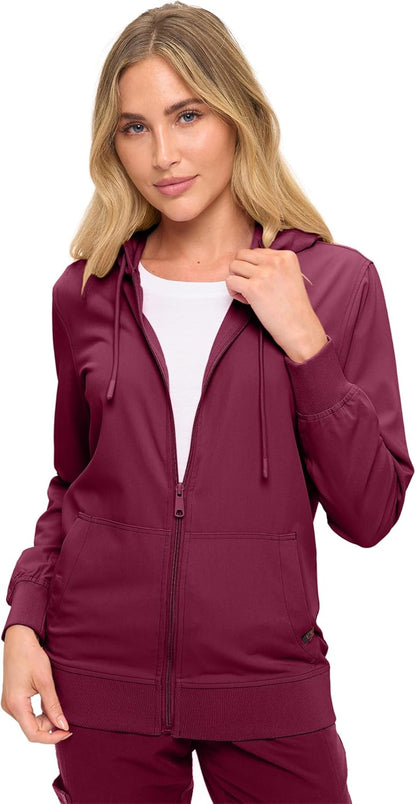 Monarch Uniforms Women's Scrub Jacket Hoodie – Lightweight Zip Up Nursing Jacket - Burgundy