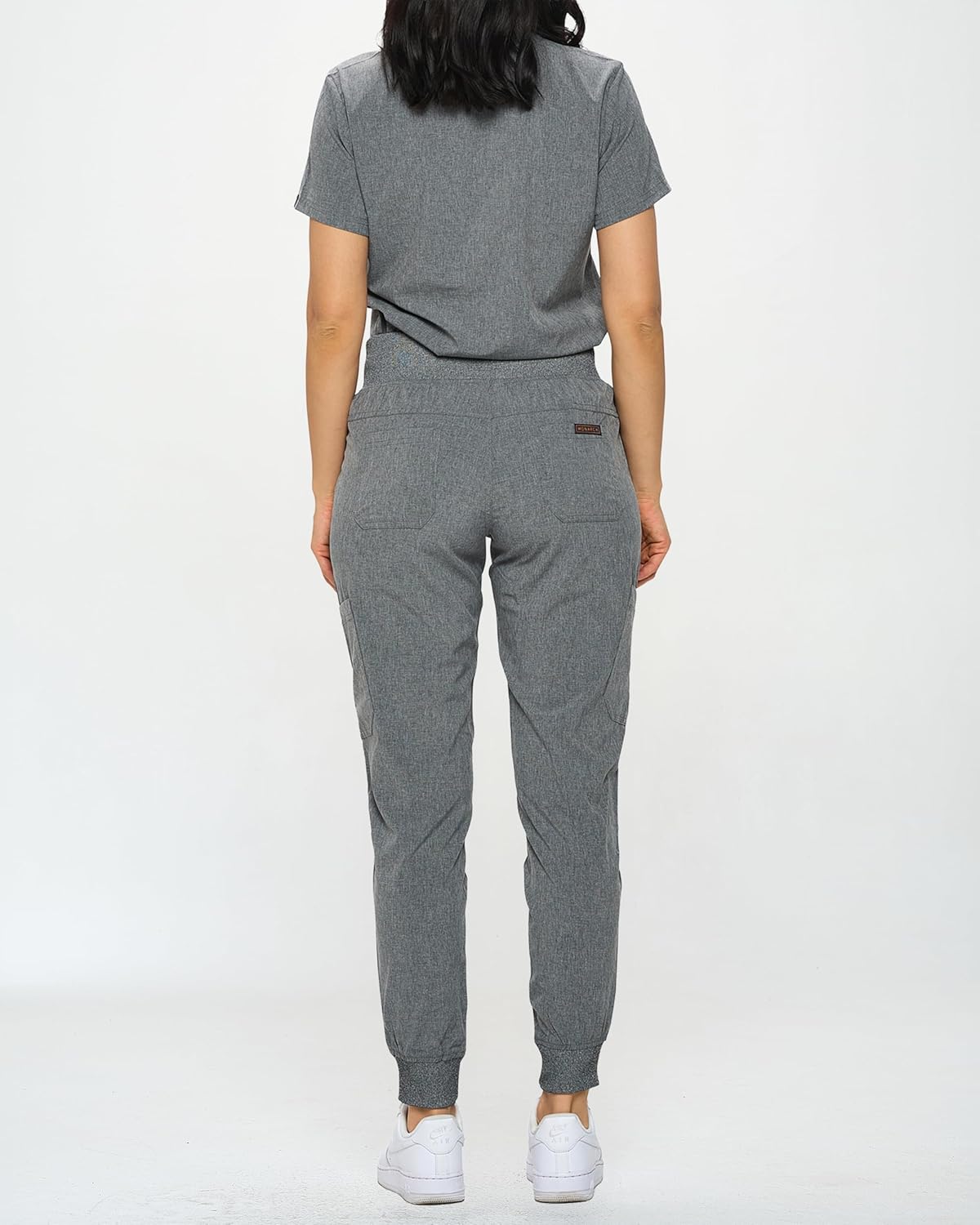 Monarch Uniforms Slim Fit Stretchy Scrubs Women's Jogger Scrub Set with Tuck-In Top - Heather Gray