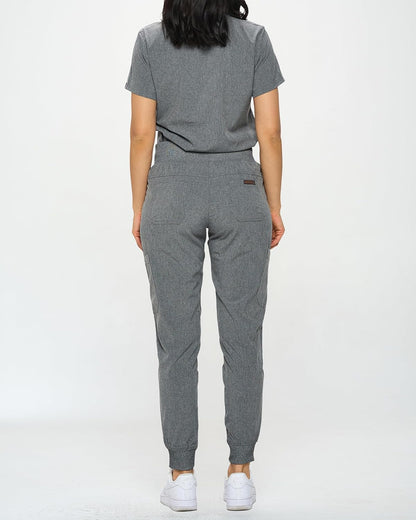 Monarch Uniforms Slim Fit Stretchy Scrubs Women's Jogger Scrub Set with Tuck-In Top - Heather Gray