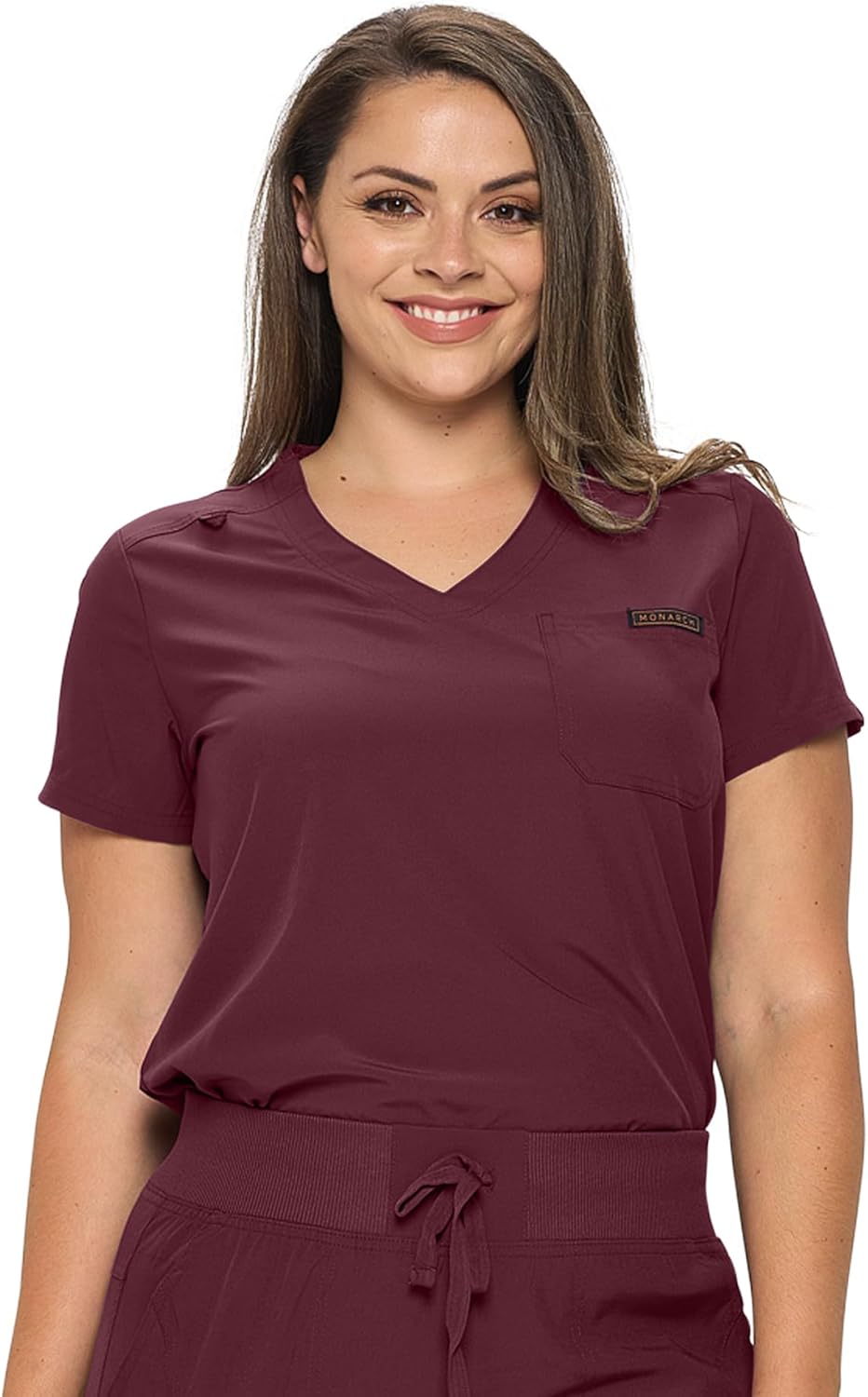 Monarch Uniforms Women's Scrub Top One Pocket Tuck-In Scrub Top - Burgundy