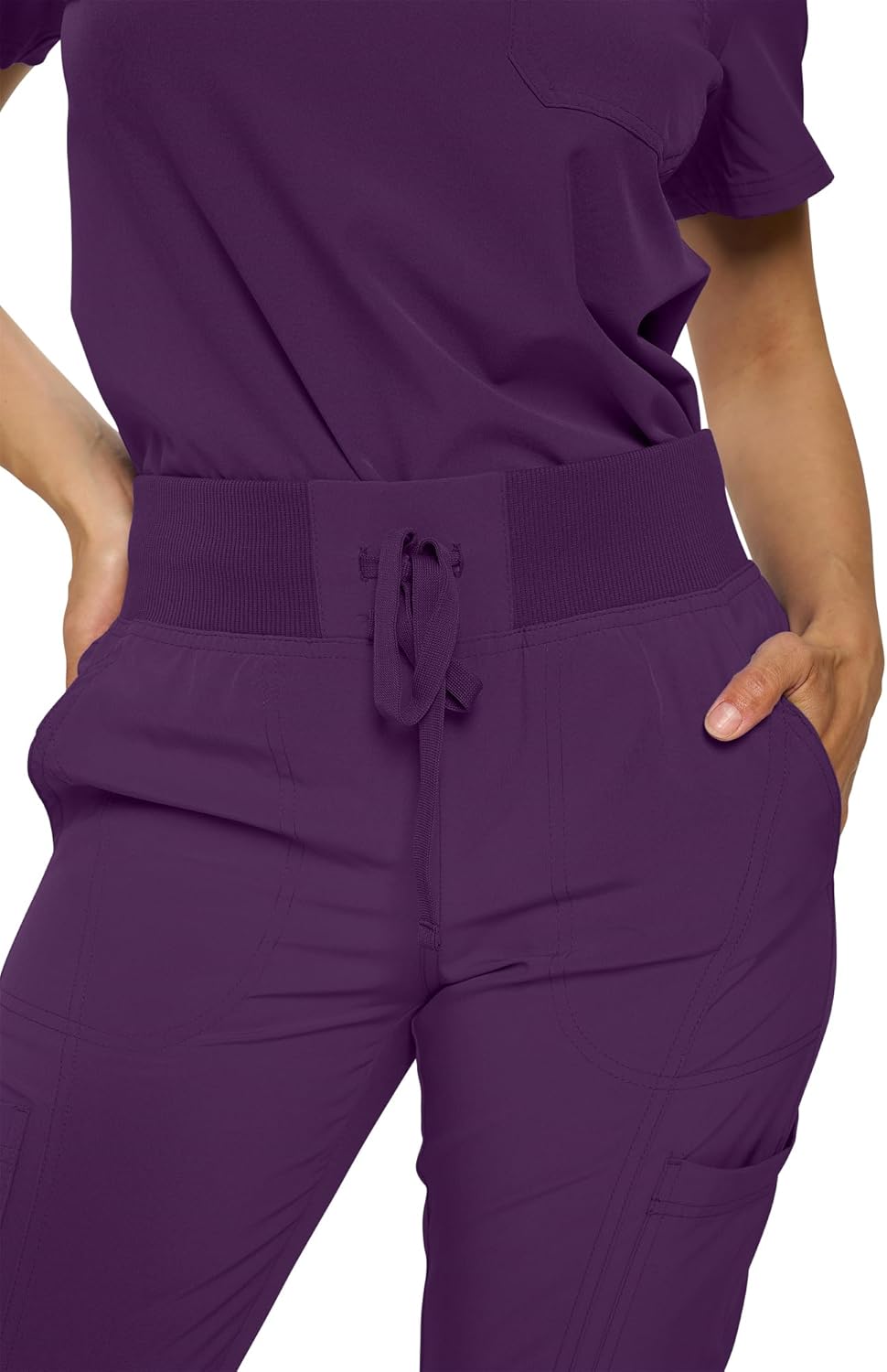 Monarch Uniforms Women's Jogger Scrubs Ribbed Jogger Scrub Pants for Women - Eggplant