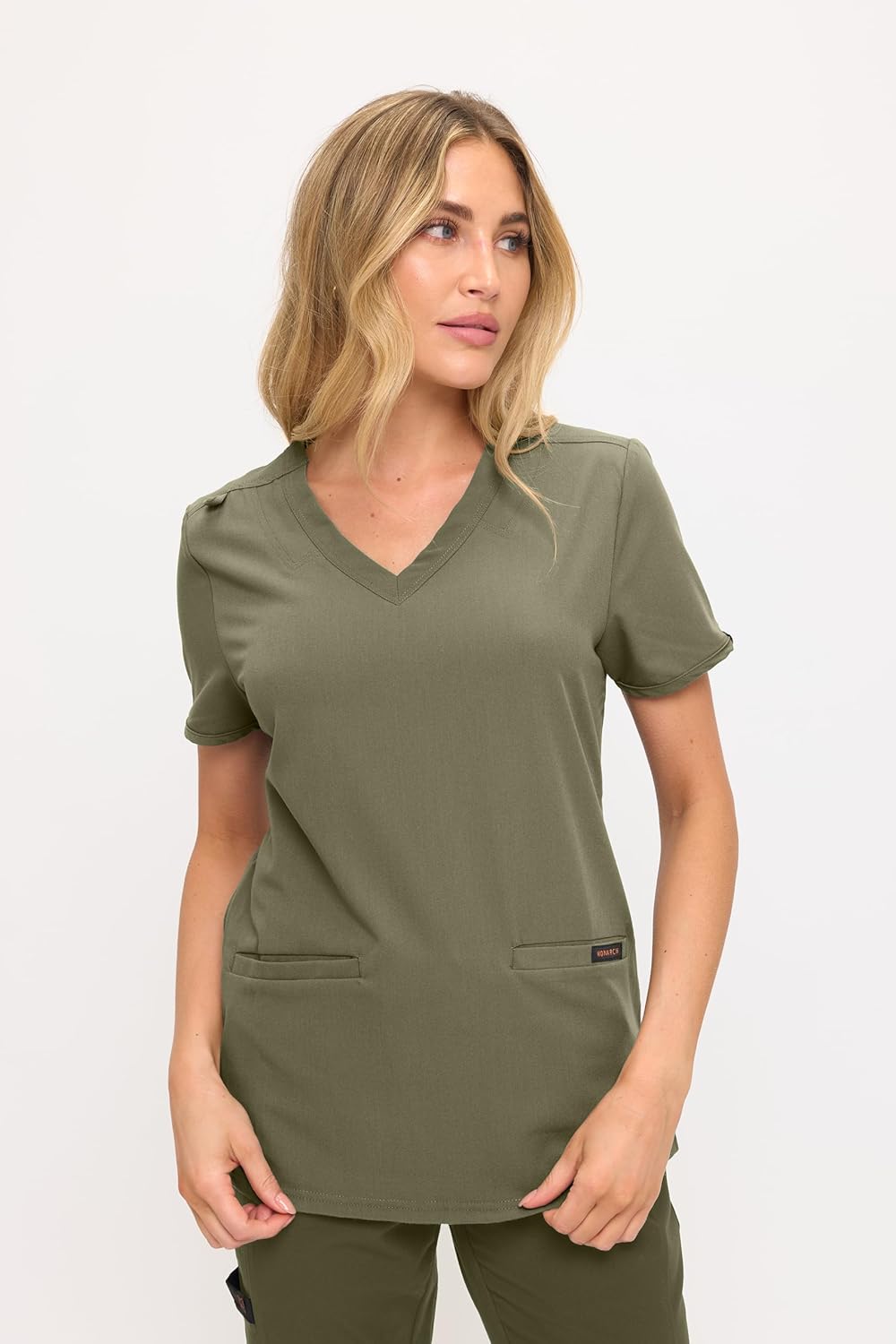 Monarch Uniforms Women's Scrub Top – Comfortable Stretch V-Neck Medical Shirt with Pockets - Olive
