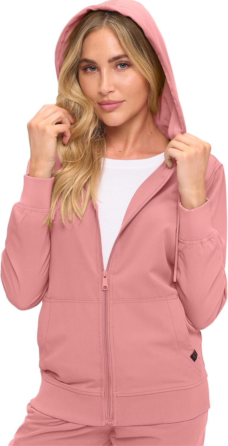 Monarch Uniforms Women's Scrub Jacket Hoodie – Lightweight Zip Up Nursing Jacket - Mauve