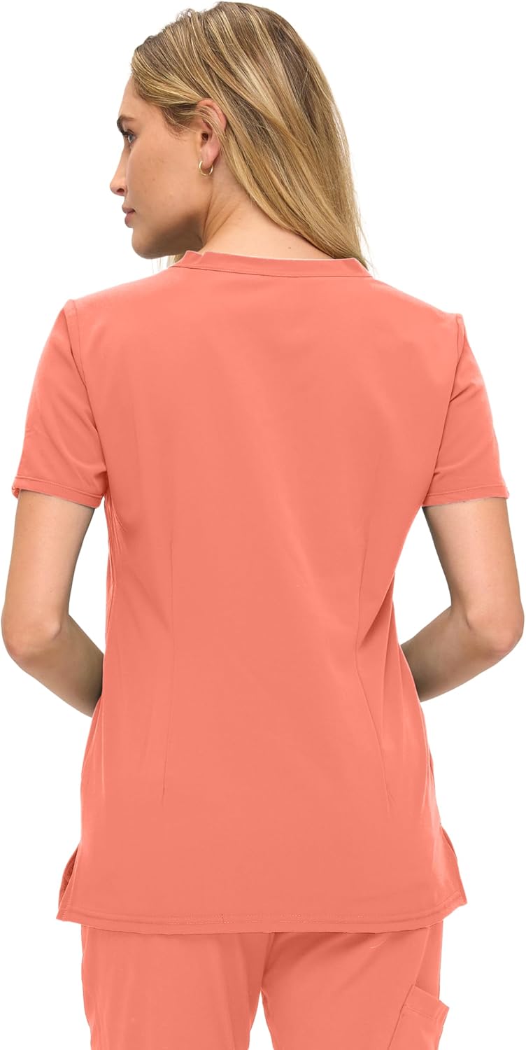 Monarch Uniforms Women's Scrub Top – Comfortable Stretch V-Neck Medical Shirt with Pockets - Coral