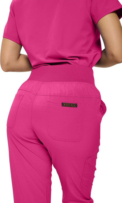 Monarch Uniforms Women's Jogger Scrubs Ribbed Jogger Scrub Pants for Women - Hot Pink