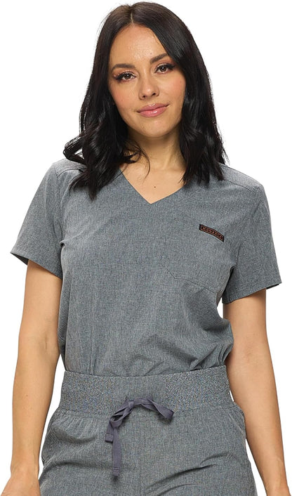 Monarch Uniforms Women's Scrub Top One Pocket Tuck-In Scrub Top - Heather Gray