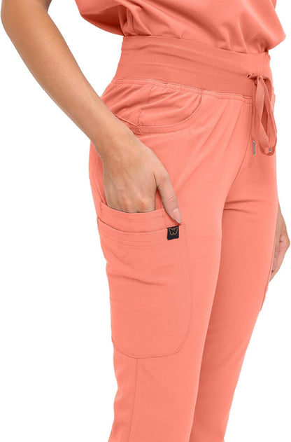 Monarch Uniforms Women's Soft Stretch Scrub Set With Nine Pockets – V-Neck Top & High-Waisted Bootcut Pants - Coral