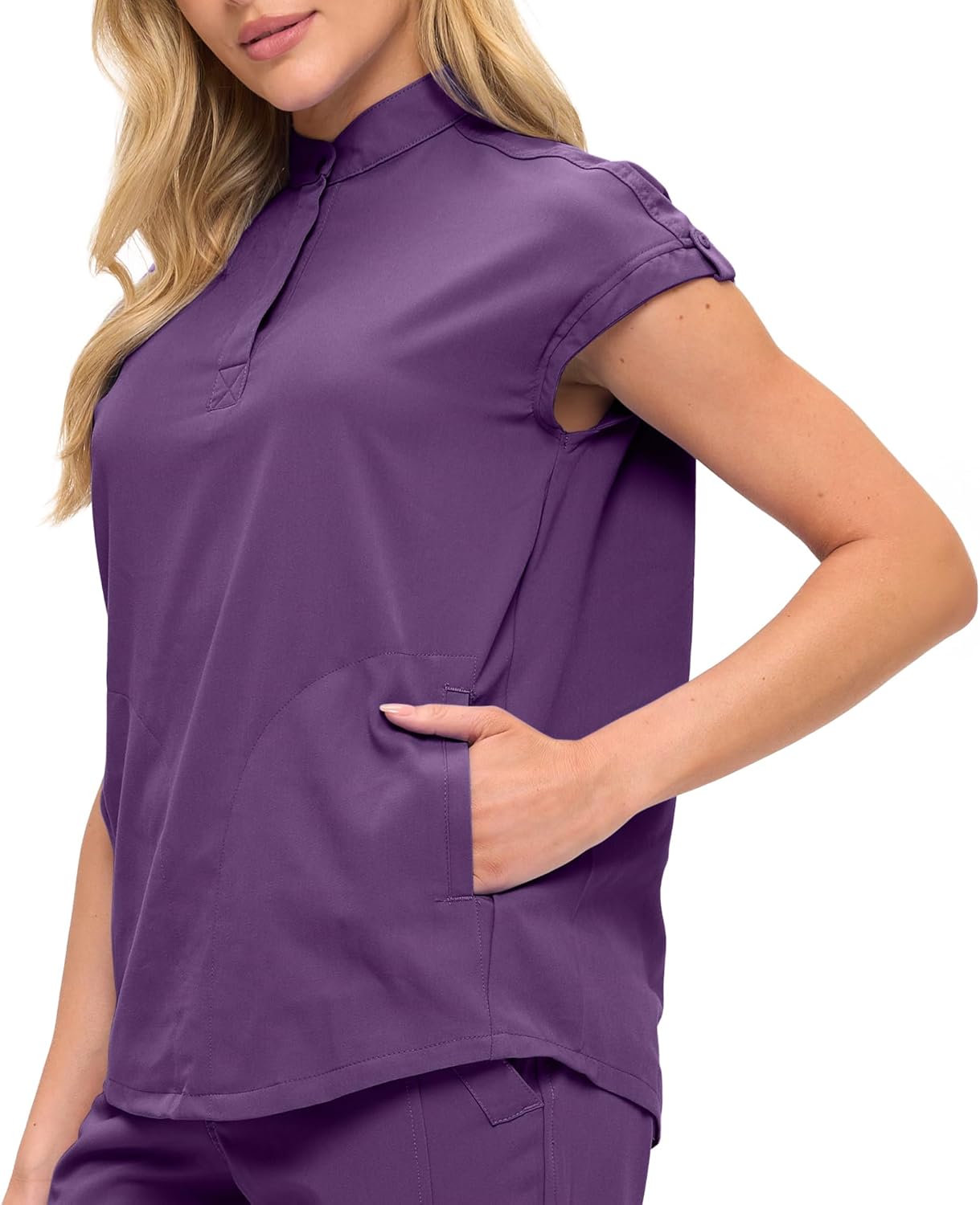 Monarch Uniforms Women's Jogger Scrub Set with Oversized Scrub Top with Mandarin Collar - Eggplant