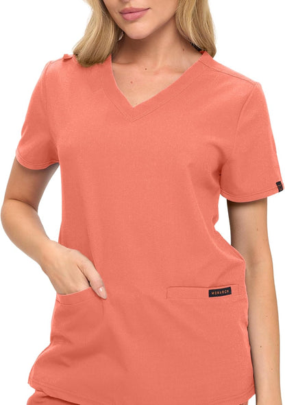 Monarch Uniforms Women's Scrub Top – Comfortable Stretch V-Neck Medical Shirt with Pockets - Coral