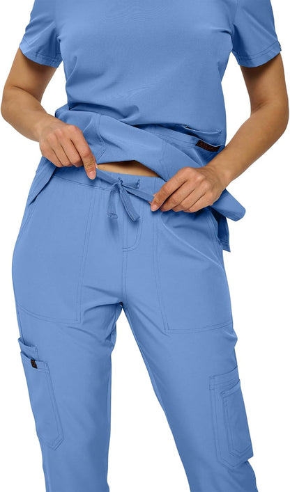 Monarch Uniforms Scrub Sets - Regular & Petite Stretchy Scrubs for Women - Set of Top & Pants - Ceil Blue