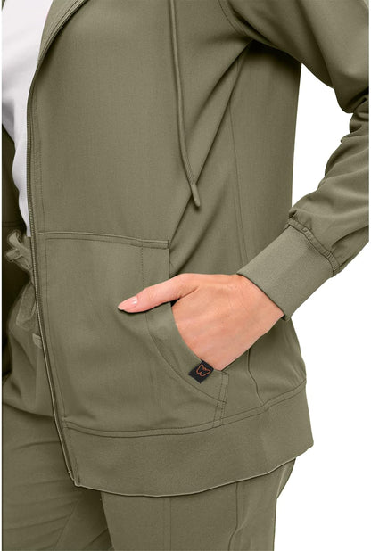 Monarch Uniforms Women's Scrub Jacket Hoodie – Lightweight Zip Up Nursing Jacket - Olive