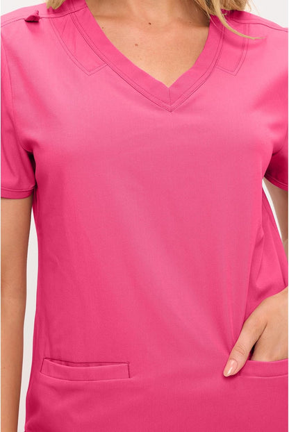 Monarch Uniforms Women's Soft Stretch Scrub Set With Nine Pockets – V-Neck Top & High-Waisted Bootcut Pants - Hot Pink