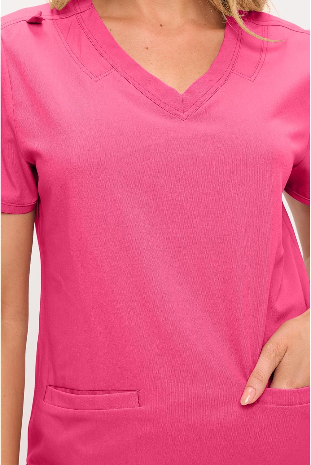 Monarch Uniforms Women's Scrub Top – Comfortable Stretch V-Neck Medical Shirt with Pockets - Hot Pink