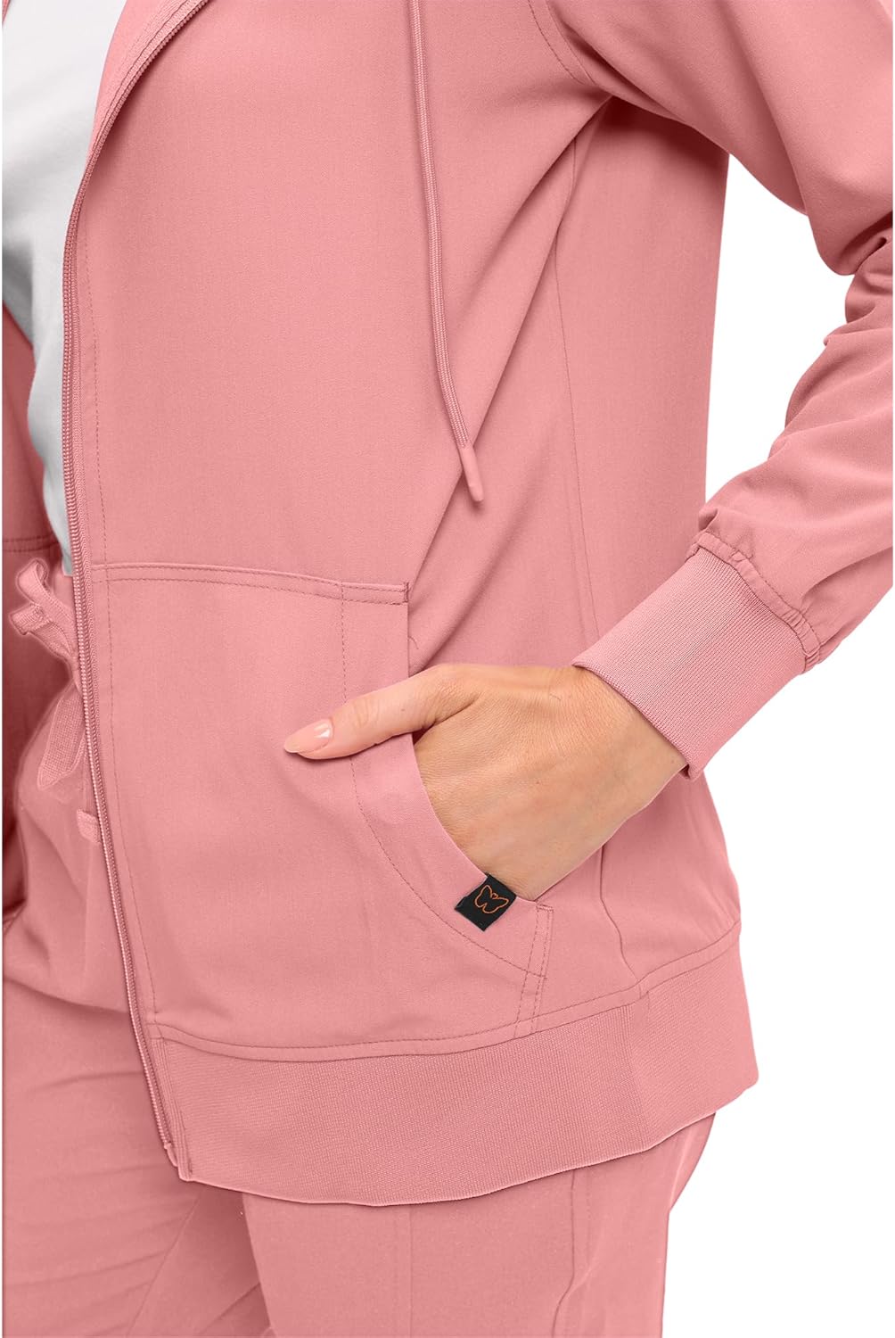 Monarch Uniforms Women's Scrub Jacket Hoodie – Lightweight Zip Up Nursing Jacket - Mauve