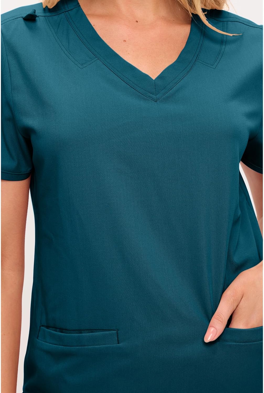 Monarch Uniforms Women's Scrub Top – Comfortable Stretch V-Neck Medical Shirt with Pockets - Caribbean Blue
