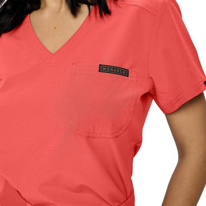 Monarch Uniforms Women's Scrub Top One Pocket Tuck-In Scrub Top - Coral