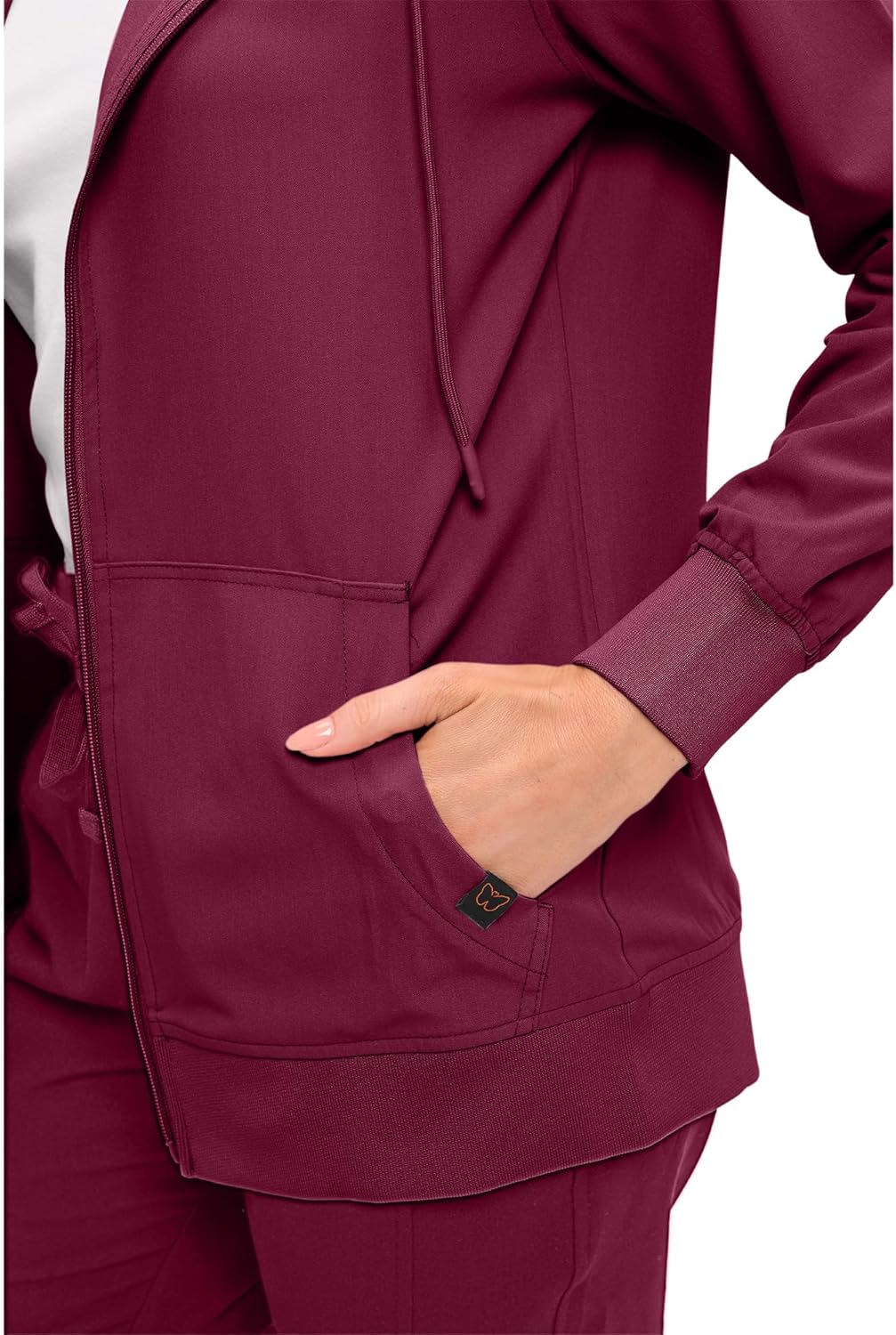 Monarch Uniforms Women's Scrub Jacket Hoodie – Lightweight Zip Up Nursing Jacket - Burgundy