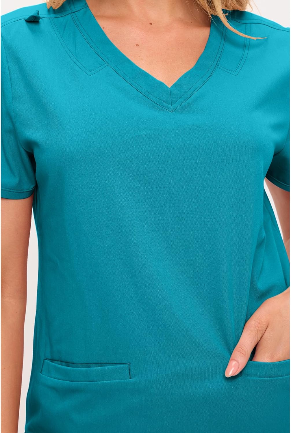 Monarch Uniforms Women's Soft Stretch Scrub Set With Nine Pockets – V-Neck Top & High-Waisted Bootcut Pants - Teal
