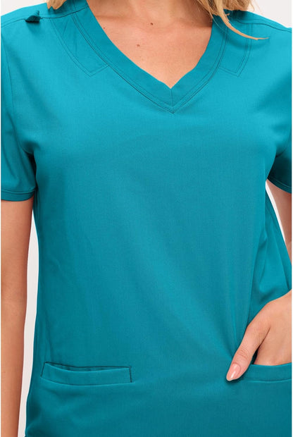 Monarch Uniforms Women's Scrub Top – Comfortable Stretch V-Neck Medical Shirt with Pockets - Teal