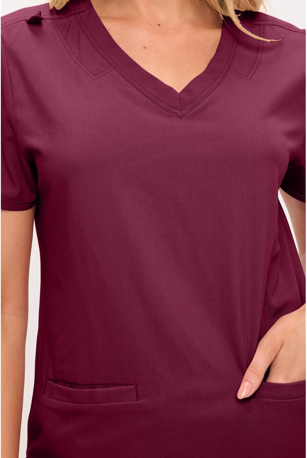 Monarch Uniforms Women's Soft Stretch Scrub Set With Nine Pockets – V-Neck Top & High-Waisted Bootcut Pants - Burgundy