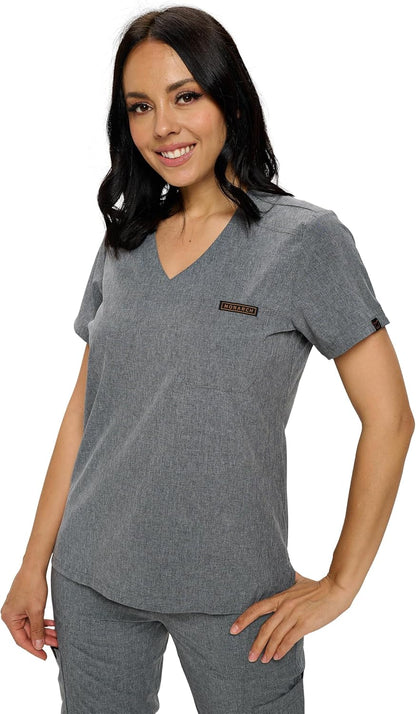 Monarch Uniforms Women's Scrub Top One Pocket Tuck-In Scrub Top - Heather Gray