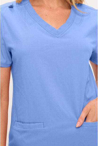 Monarch Uniforms Women's Soft Stretch Scrub Set With Nine Pockets – V-Neck Top & High-Waisted Bootcut Pants - Ceil Blue
