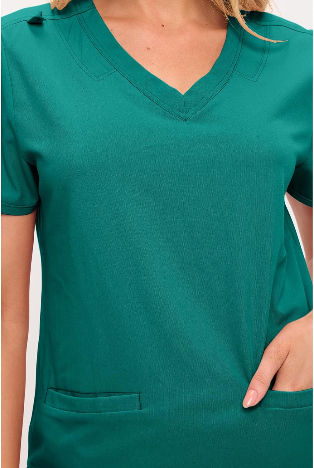 Monarch Uniforms Women's Scrub Top – Comfortable Stretch V-Neck Medical Shirt with Pockets - True Hunter Green