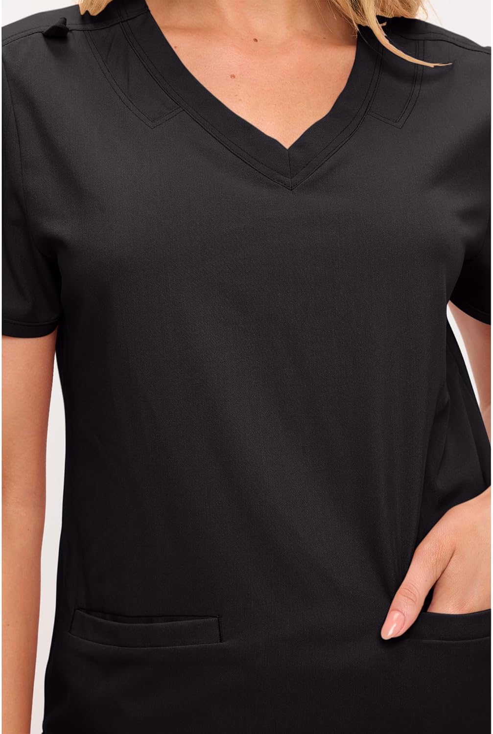 Monarch Uniforms Women's Scrub Top – Comfortable Stretch V-Neck Medical Shirt with Pockets - Black