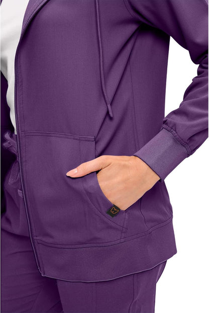 Monarch Uniforms Women's Scrub Jacket Hoodie – Lightweight Zip Up Nursing Jacket - Eggplant