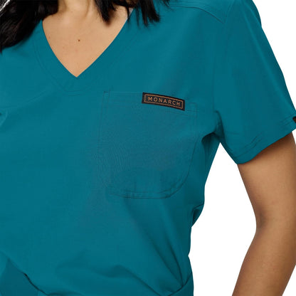 Monarch Uniforms Women's Scrub Top One Pocket Tuck-In Scrub Top - Caribbean Blue