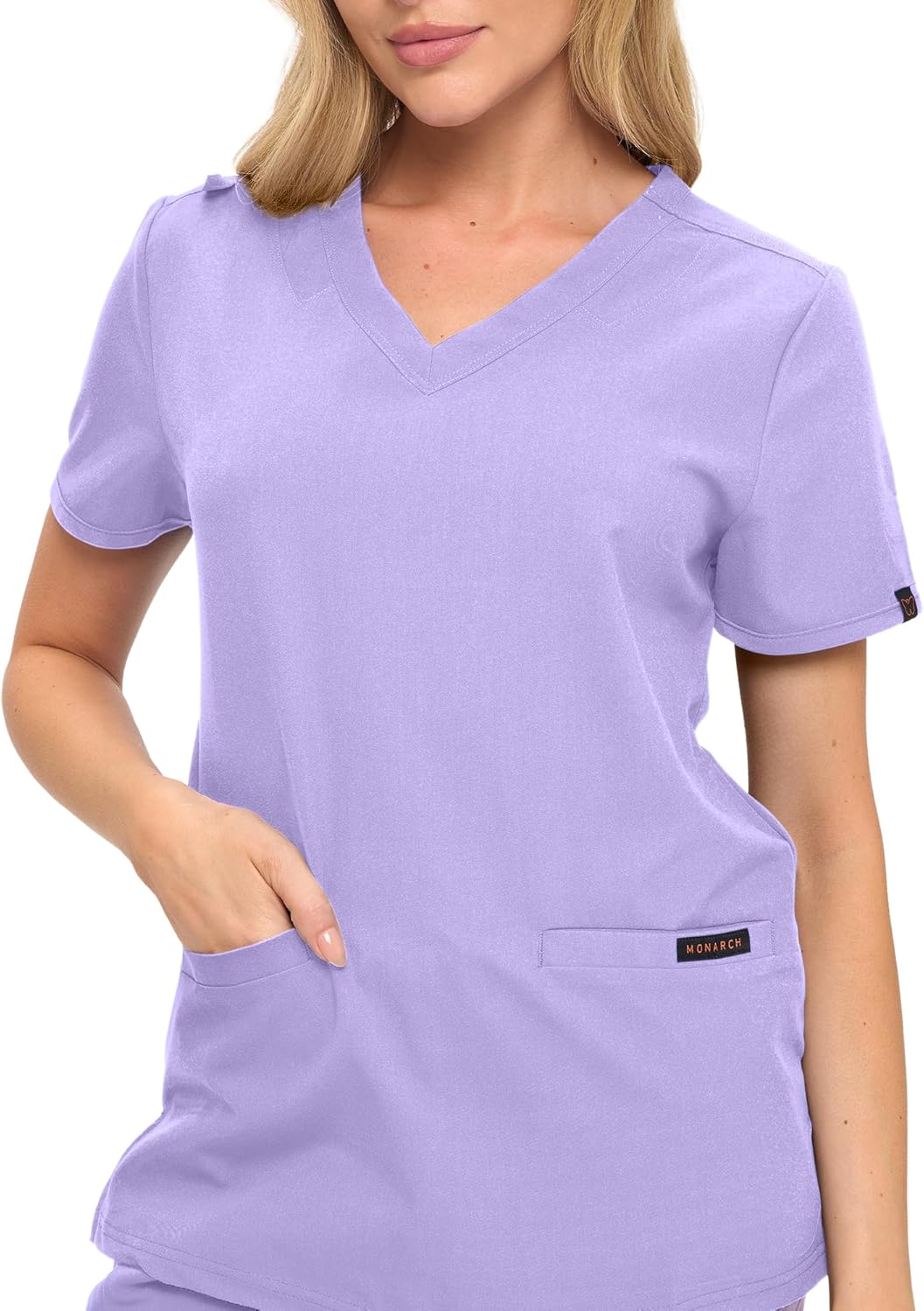 Monarch Uniforms Women's Scrub Top – Comfortable Stretch V-Neck Medical Shirt with Pockets - Lavender