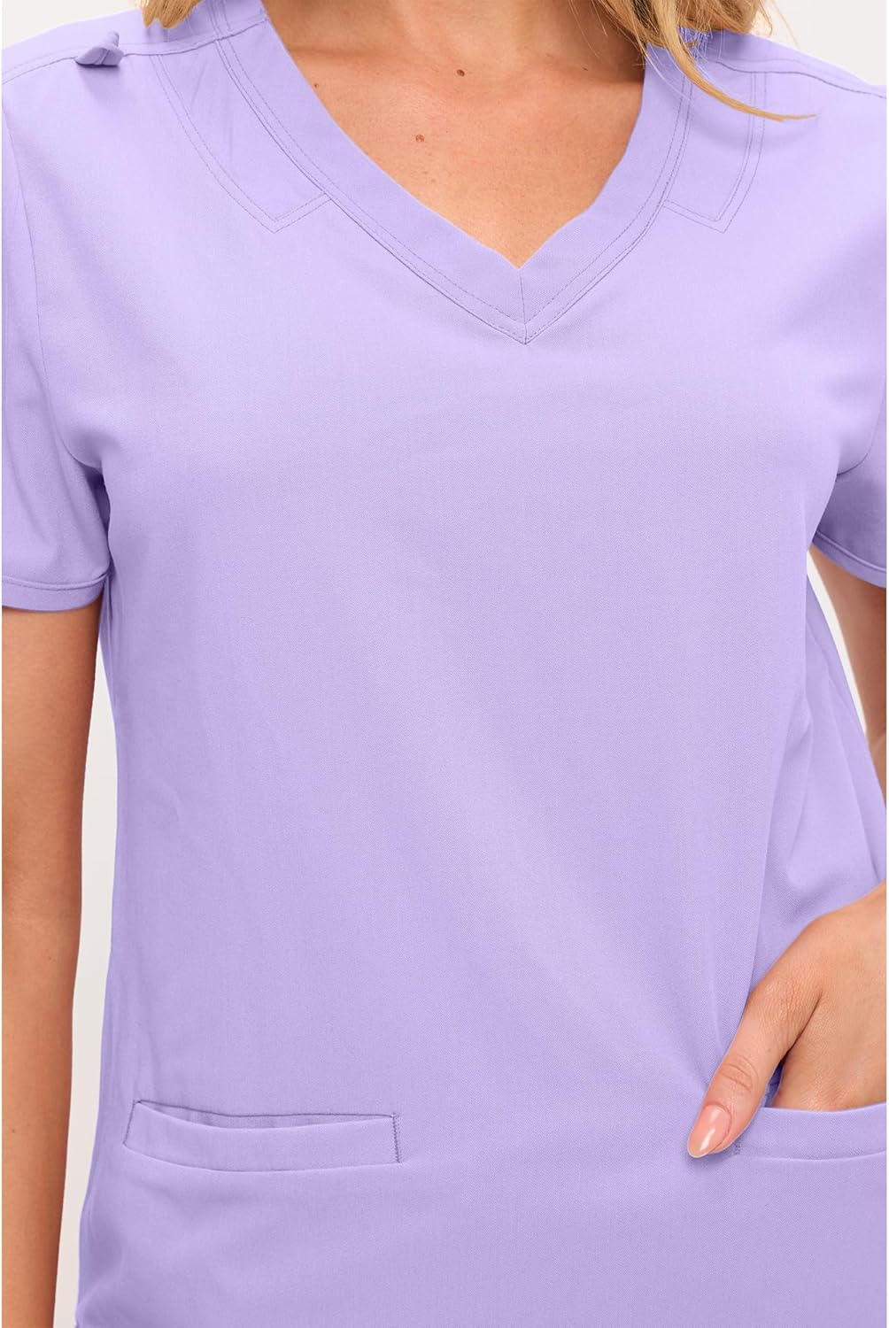 Monarch Uniforms Women's Soft Stretch Scrub Set With Nine Pockets – V-Neck Top & High-Waisted Bootcut Pants - Lavender