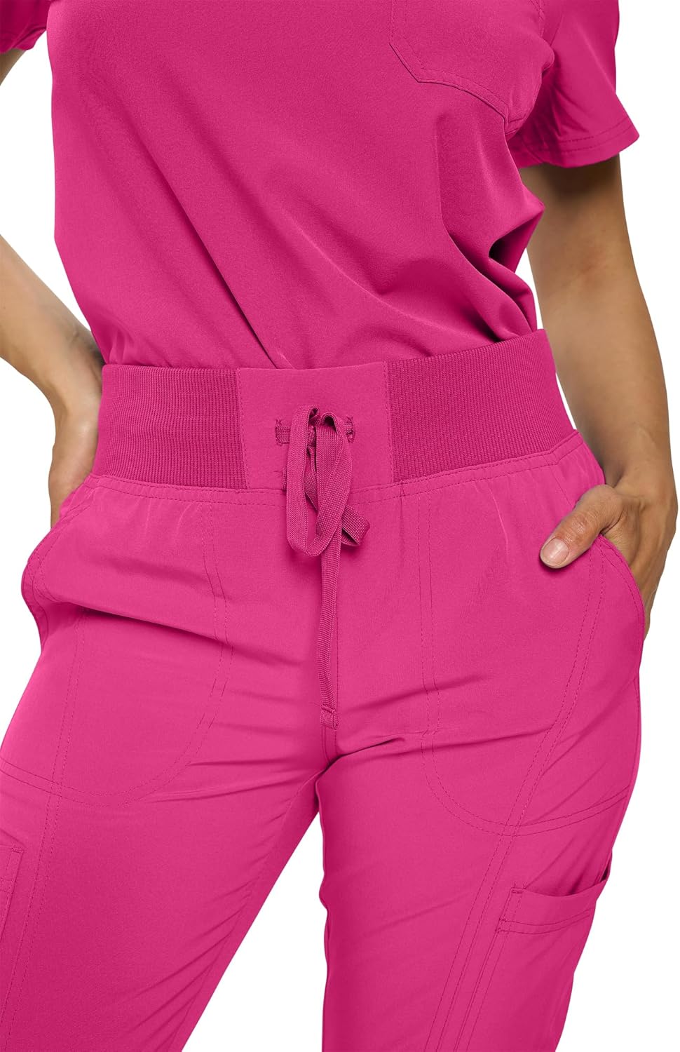 Monarch Uniforms Women's Jogger Scrubs Ribbed Jogger Scrub Pants for Women - Hot Pink