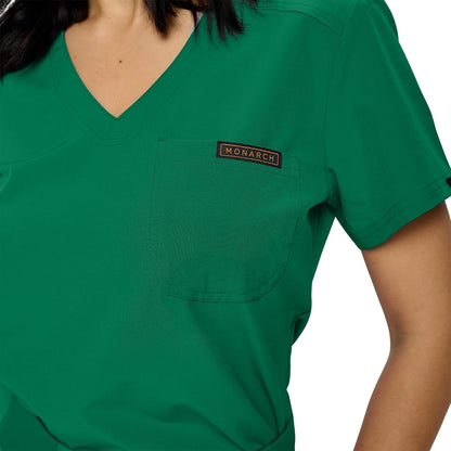Monarch Uniforms Women's Scrub Top One Pocket Tuck-In Scrub Top - Hunter Green