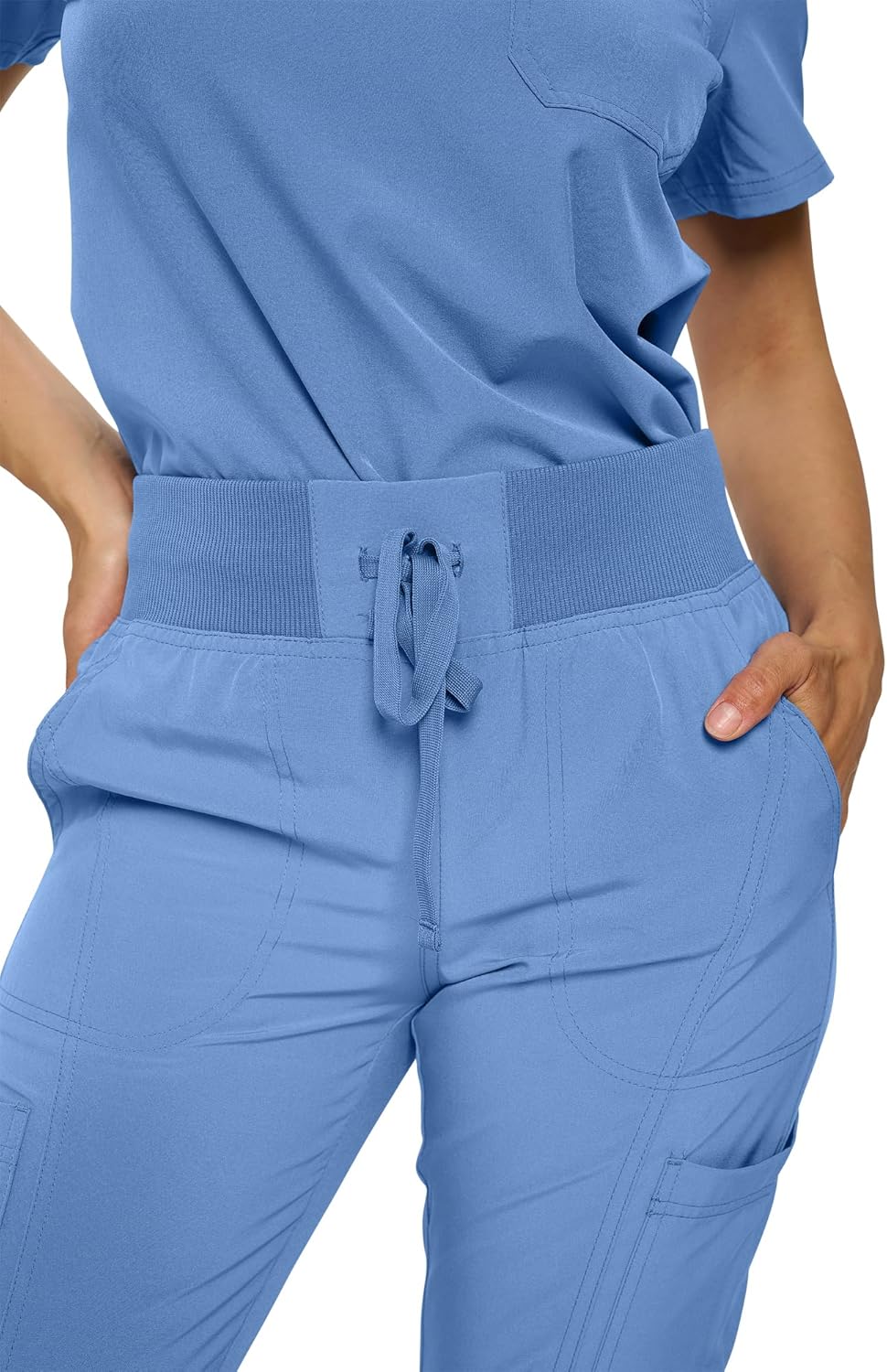 Monarch Uniforms Women's Jogger Scrubs Ribbed Jogger Scrub Pants for Women - Ceil Blue