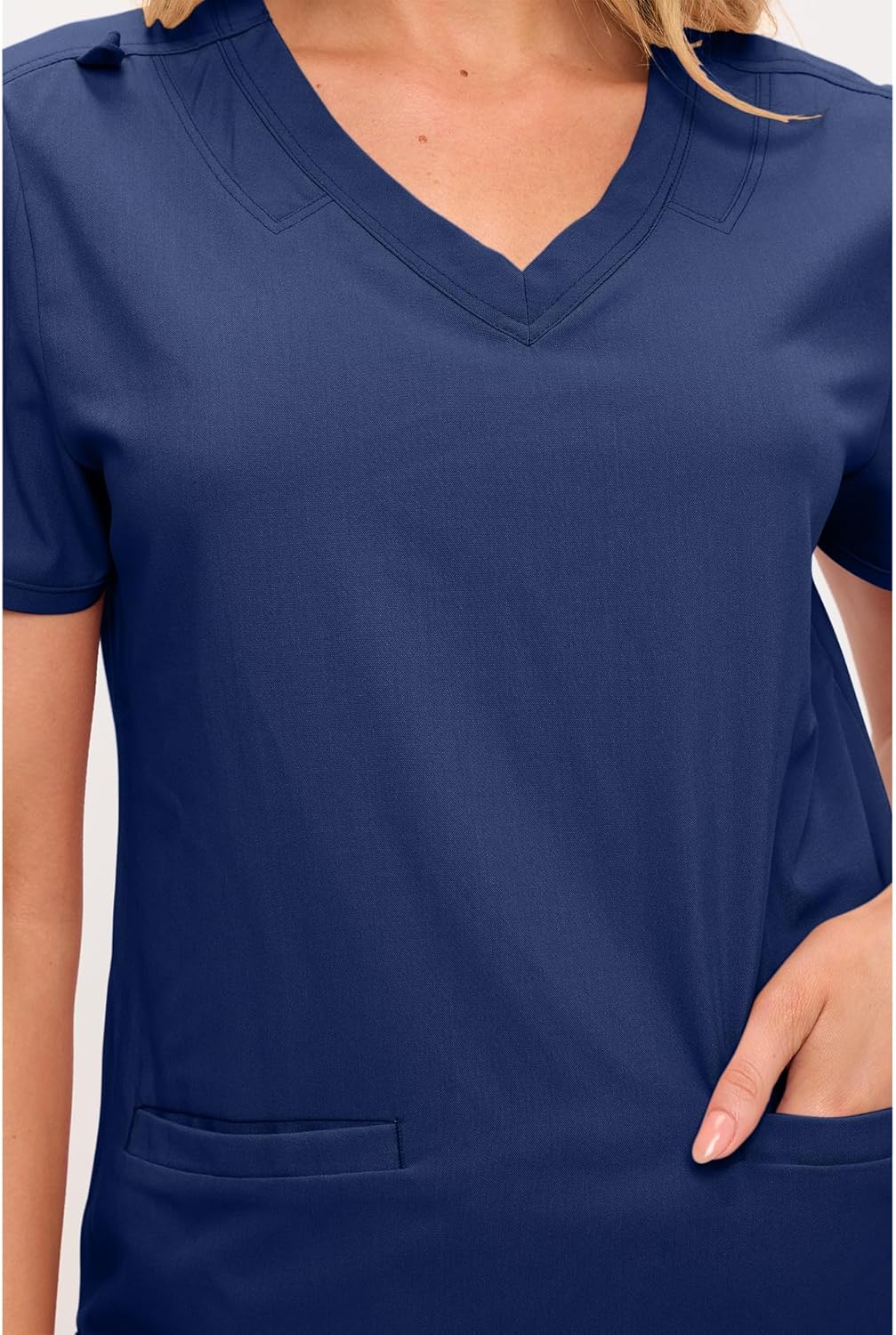 Monarch Uniforms Women's Soft Stretch Scrub Set With Nine Pockets – V-Neck Top & High-Waisted Bootcut Pants - Navy Blue