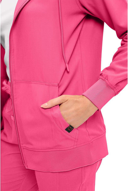 Monarch Uniforms Women's Scrub Jacket Hoodie – Lightweight Zip Up Nursing Jacket - Hot Pink