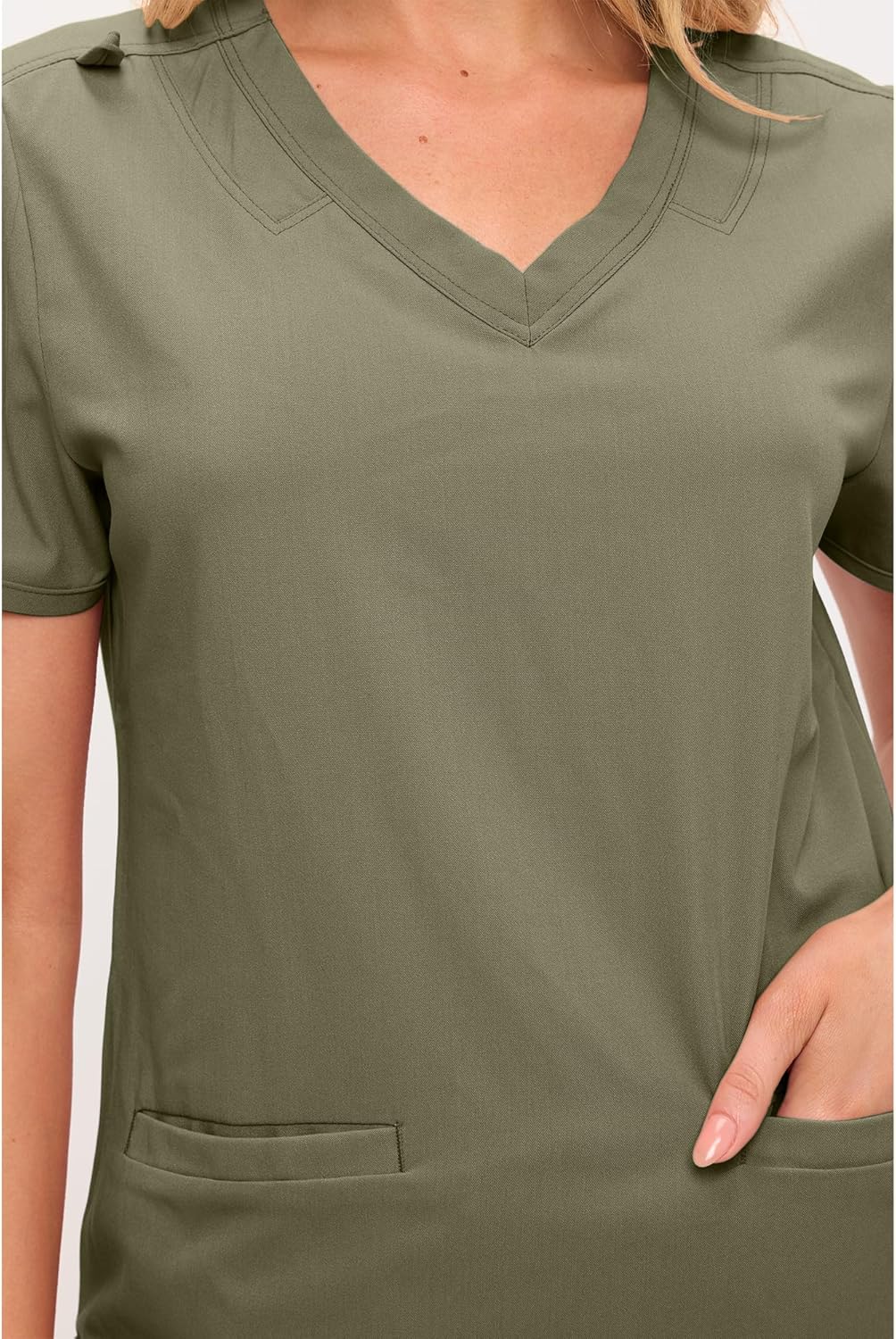 Monarch Uniforms Women's Soft Stretch Scrub Set With Nine Pockets – V-Neck Top & High-Waisted Bootcut Pants - Olive