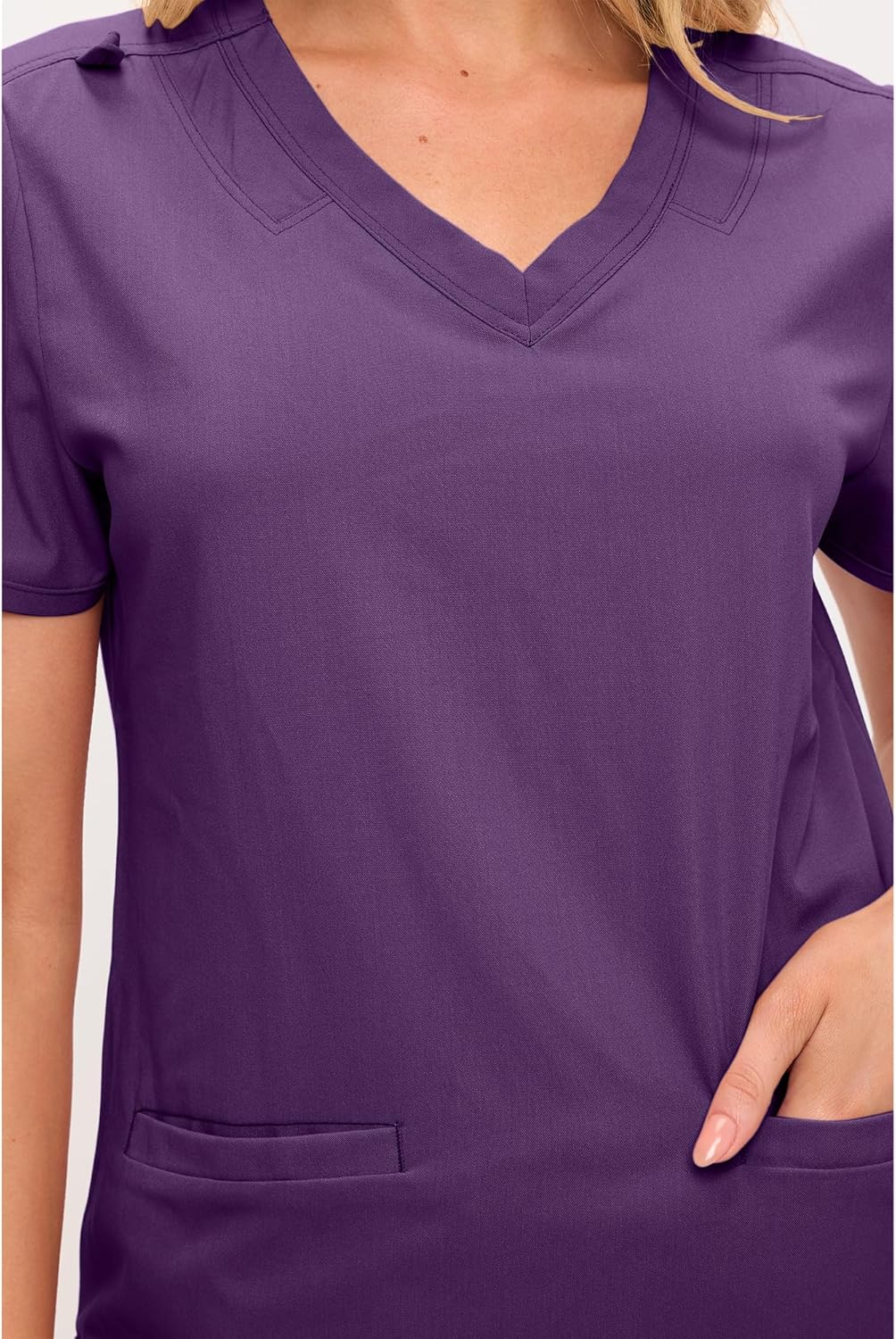 Monarch Uniforms Women's Scrub Top – Comfortable Stretch V-Neck Medical Shirt with Pockets - Eggplant