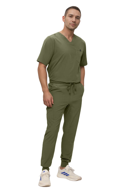 Monarch Uniforms Men's Jogger Scrub Set Tuck-in Scrubs for Men with Jogger Pants and One Pocket Top