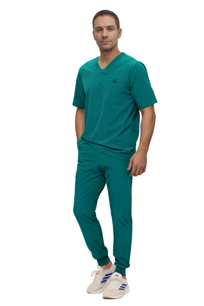 Monarch Uniforms Men's Jogger Scrub Set Tuck-in Scrubs for Men with Jogger Pants and One Pocket Top