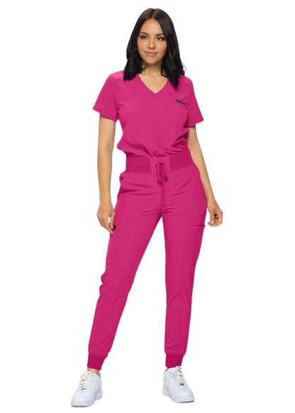 Petite Stretchy Scrubs Women's Jogger Scrub Set Jogger Scrubs with Tuck-In Top for Women