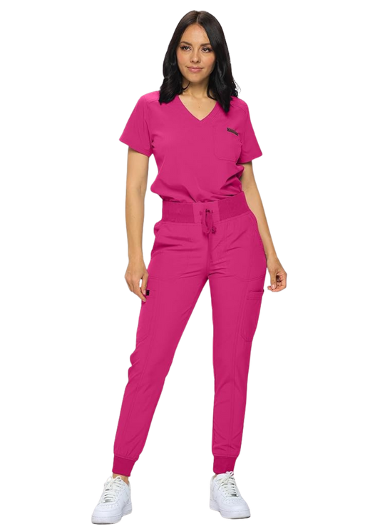 Petite Stretchy Scrubs Women's Jogger Scrub Set Jogger Scrubs with Tuck-In Top for Women