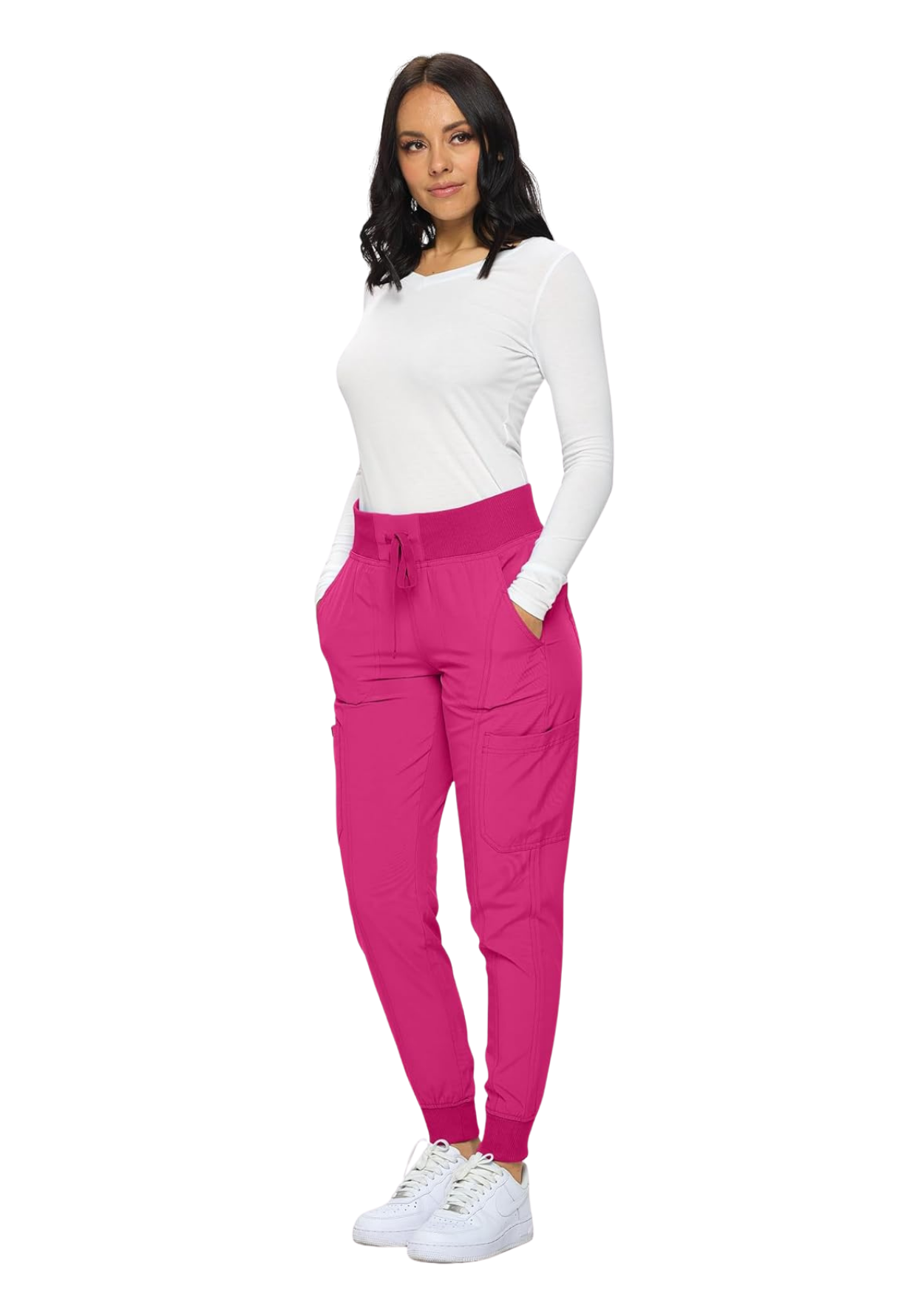 Petite Women's Jogger Scrubs Ribbed Jogger Scrub Pants for Women