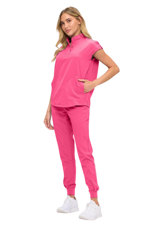 Womens Jogger Scrub Set with Oversized Scrub Top with Mandarin Collar. Supreme Comfort Scrub Set for Women