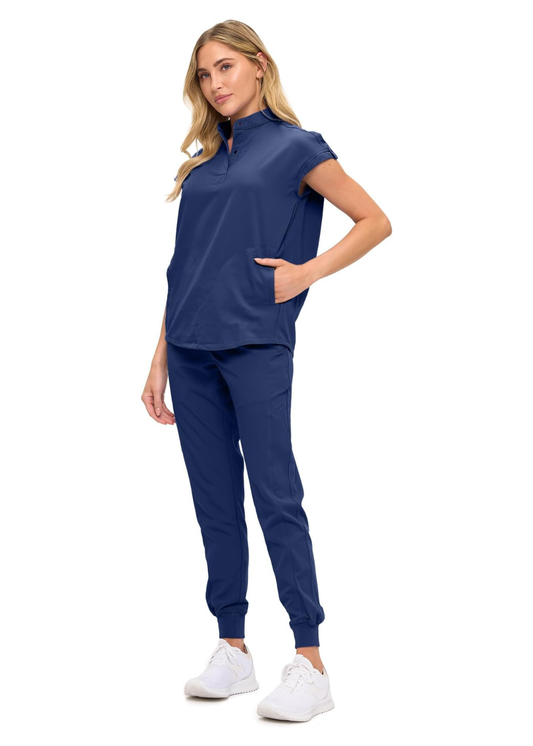 Womens Jogger Scrub Set with Oversized Scrub Top with Mandarin Collar. Supreme Comfort Scrub Set for Women